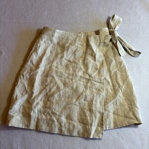 Dissh Womens US 2‎ Beige Linen Blend Mini Wrap Skirt Tie Closure